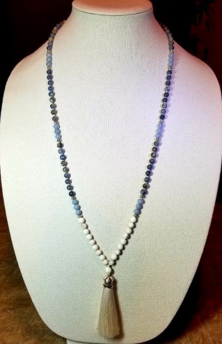 108 beads mala necklace, Kyanite mala necklace, knotted necklace popular